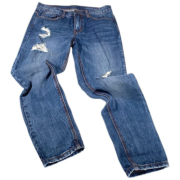 Denim CoLAB Jeans Womens 10 Blue Trashed Frayed Skater Hip Hop Rapper Grunge - Picture 1 of 16